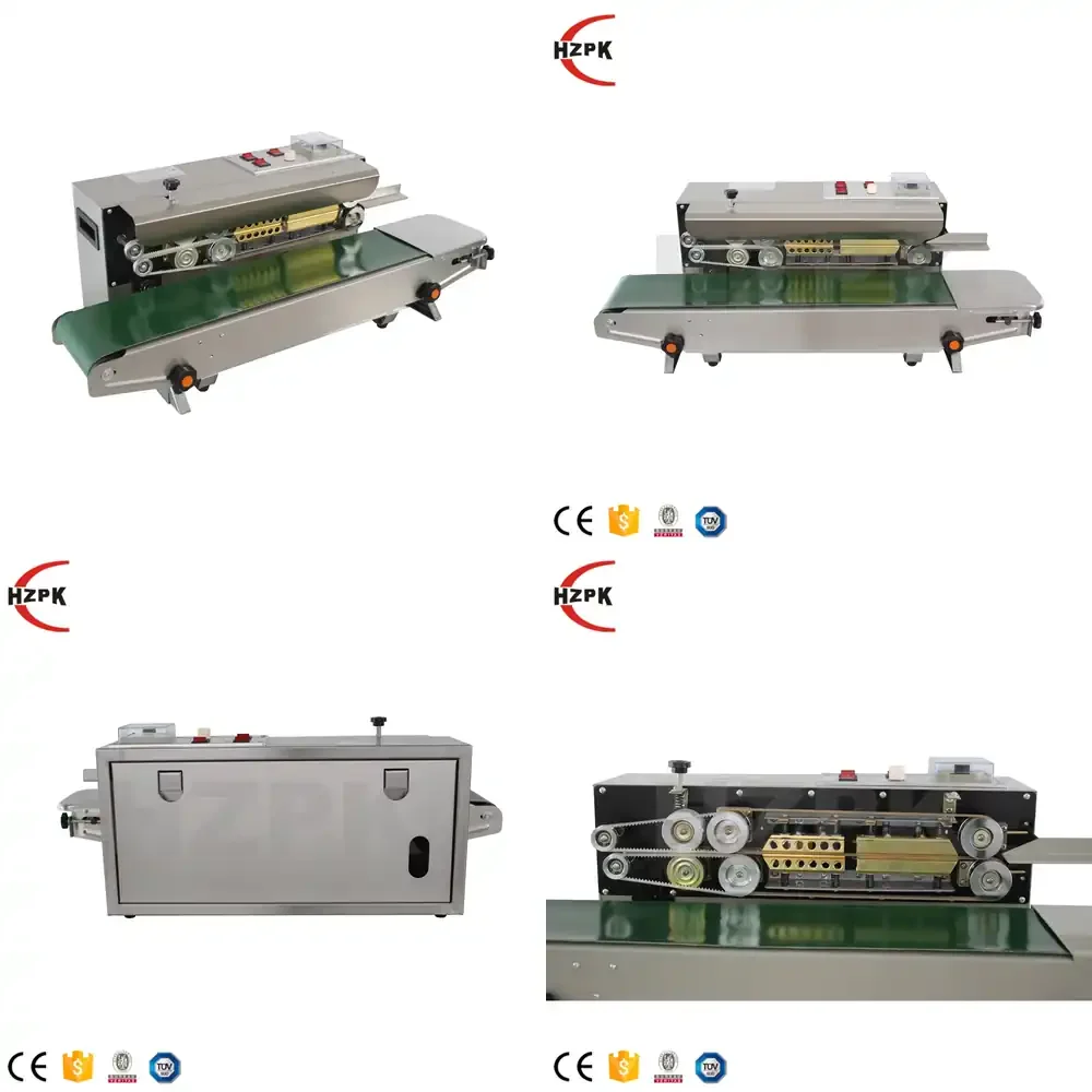 HZPK FR900 Automatic Stainless Steel Continuous Band Plastic Paper Coffee Bag Sealer Sealing Machine with Coding Expiry