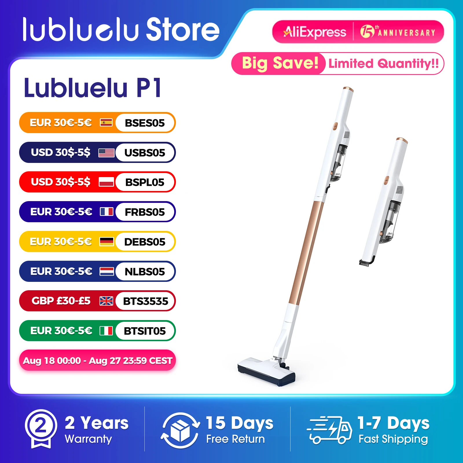 Lubluelu P1 Aspirapolvere senza fili Lavapavimenti leggero Pulizia dei bordi Smart Home (Linea di ricarica di tipo C, senza caricabatterie)