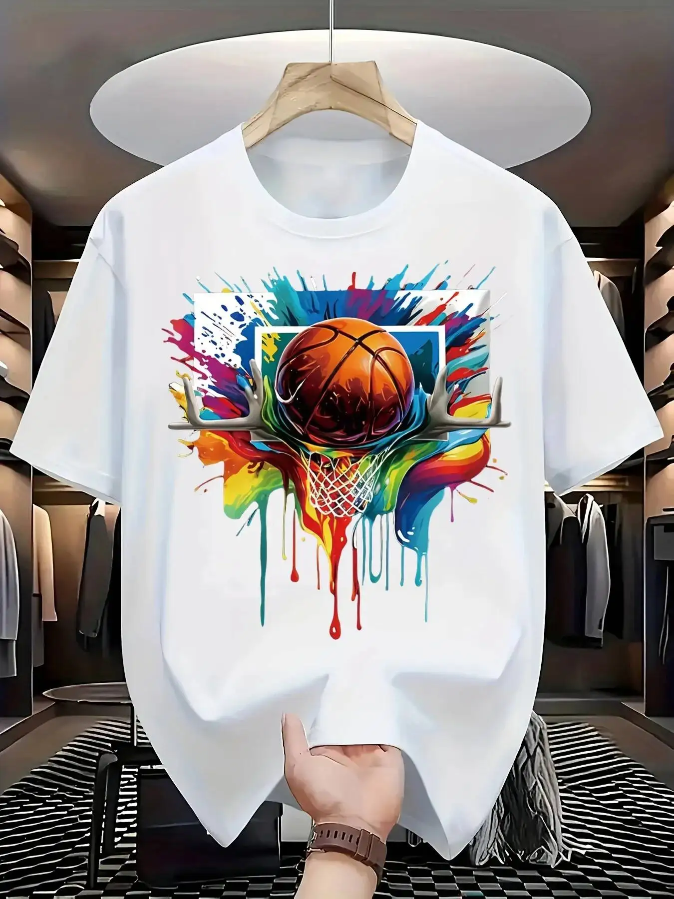 Latestspring/Summer Cottont-Shirt With Pattern Short-Sleeved Top.Ideal Basketball Enthusiasts For Daily Wear 100% Cotton Trendy