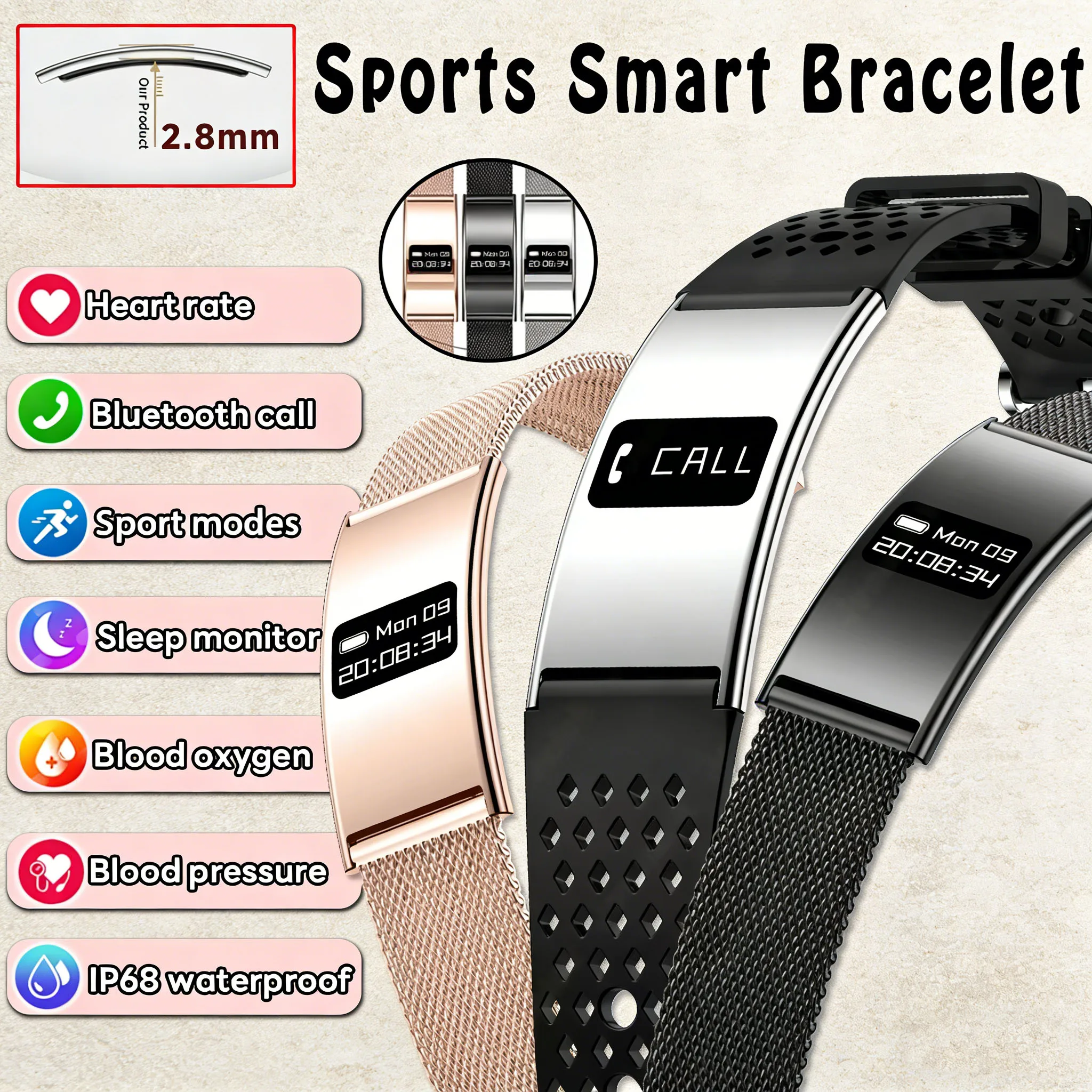 

New Men Women Ultra-Thin Smart Bracelet Heart Rate Sleep Monitoring Waterproof Sports Fitness Tracker Smartwatch For Android iOS