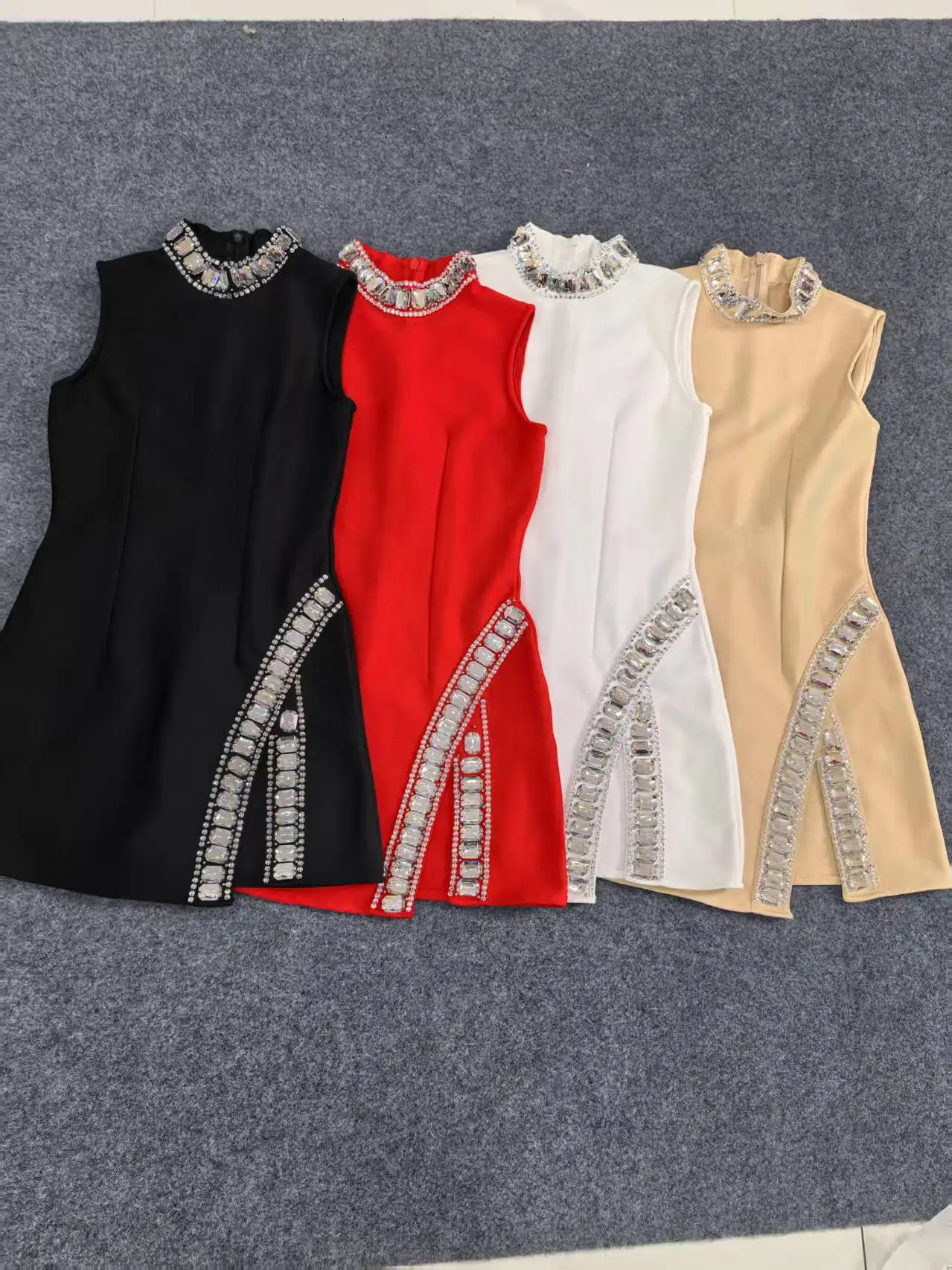 Czarny czerwony damski bez rękawów seksowny duży kryształowy świecący obcisły mini bandażowy strój świętuj urodziny strój do klubu nocnego Vestido