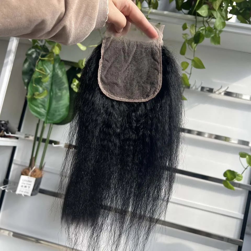 BINF HD 13x4 Lace Frontal Kinky Straight, vorgezupft, 4x4 Swiss Full Closure, nur in Naturalschwarz, Remy Echthaar – Detail 13