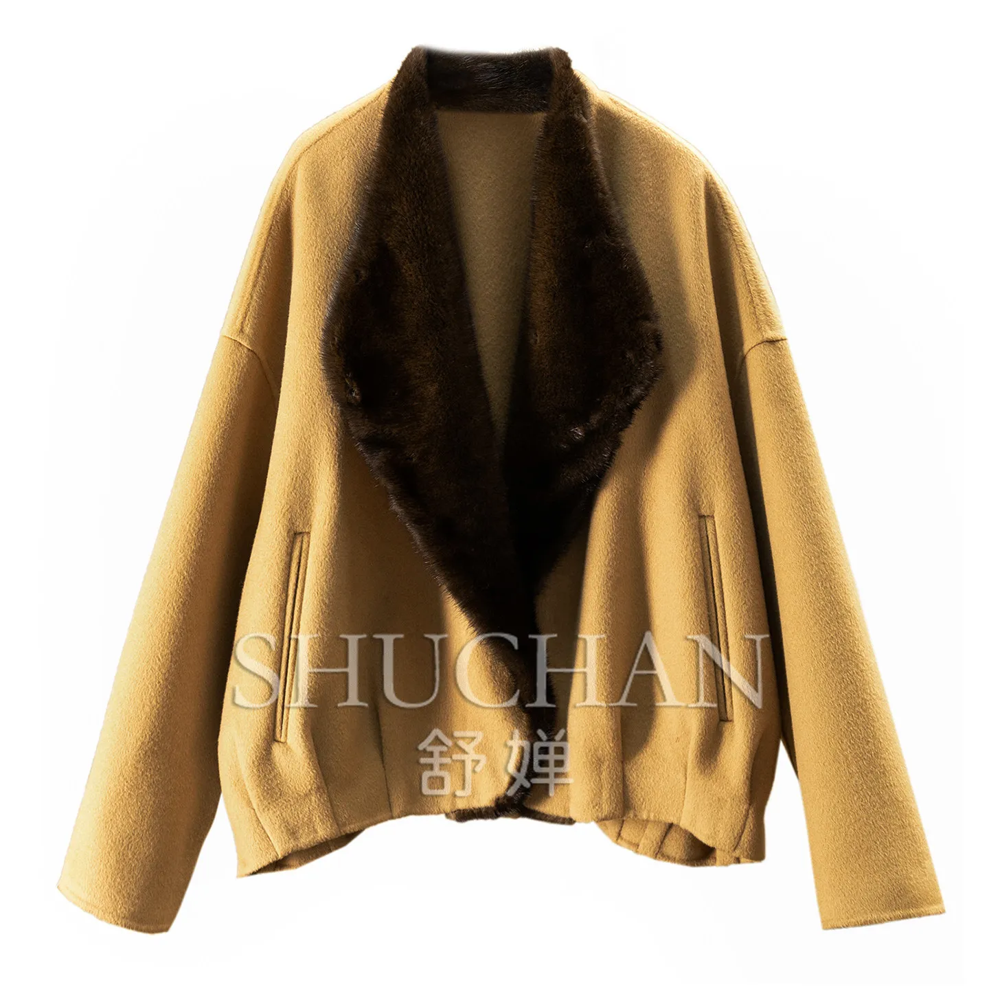 Camel Condensation Luxury Coat Winter French Designer Mink Edge Cashmere Wool Double-Sided Coat Jacket Female F527