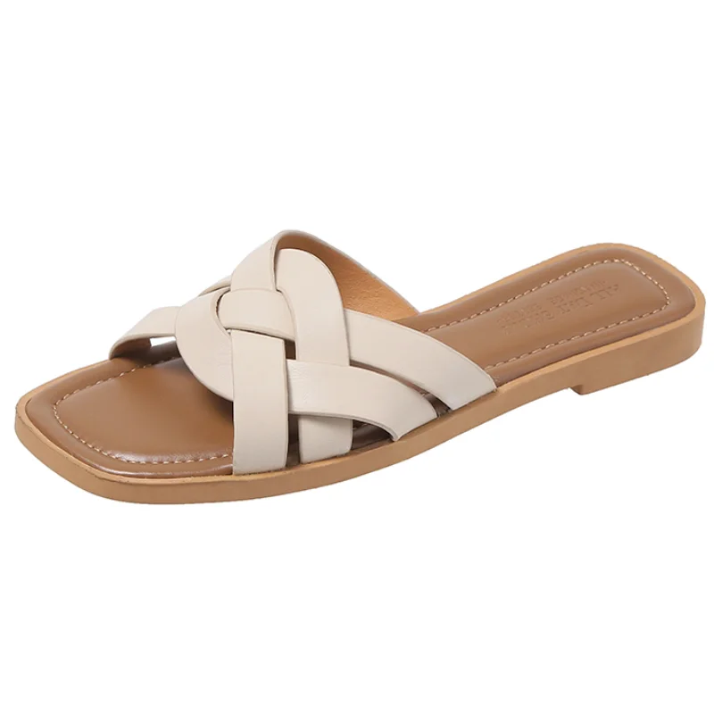 

Женские тапочки, Новинка лета 2023, модная уличная пляжная обувь для женщин, плетеная мягкая подошва, женская обувь с открытым носком