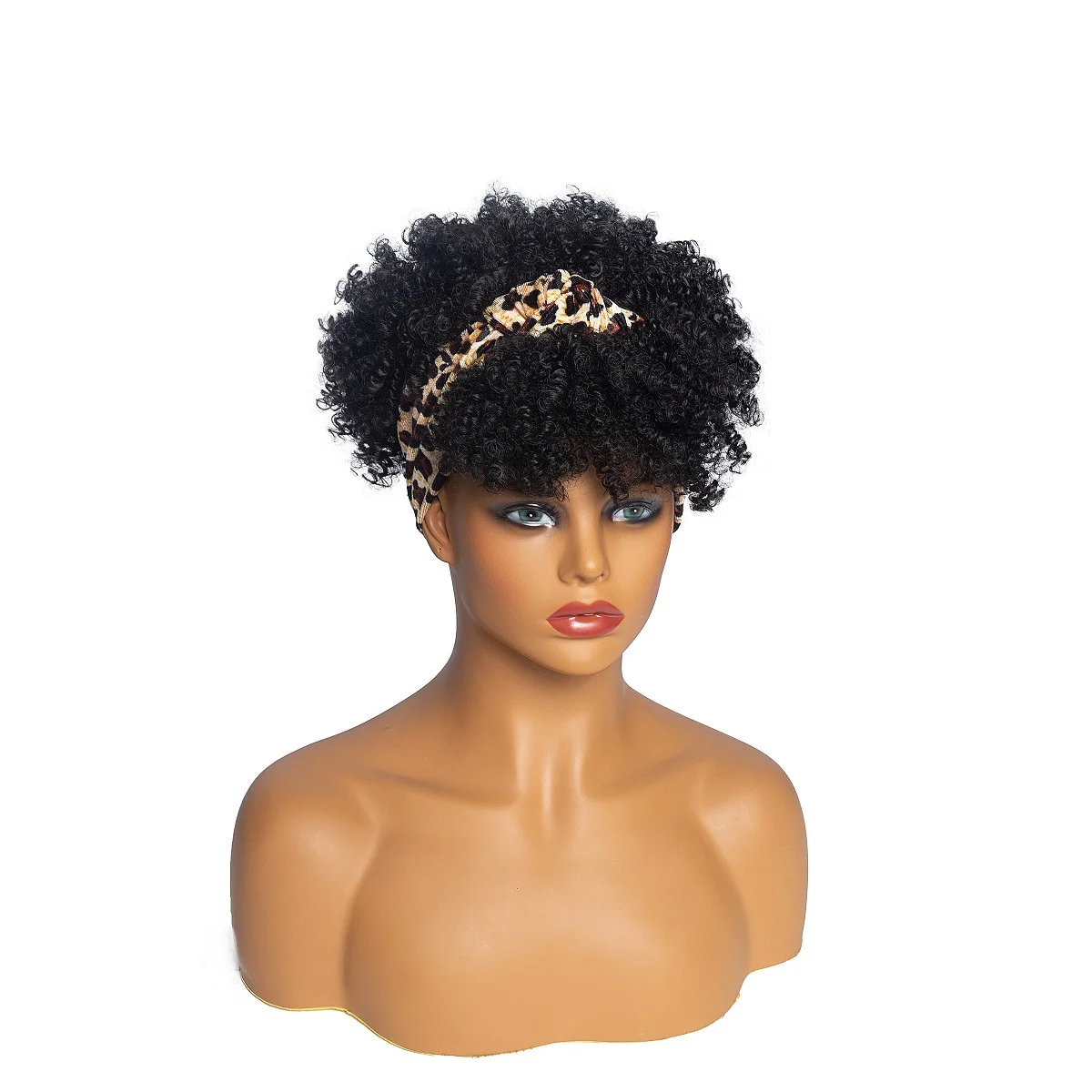 Pelucas rizadas de cabello sintético para mujeres negras, pelucas de diadema corta para mujeres, envoltura de turbante blanco, pelucas de Cosplay en Liquidación, venta