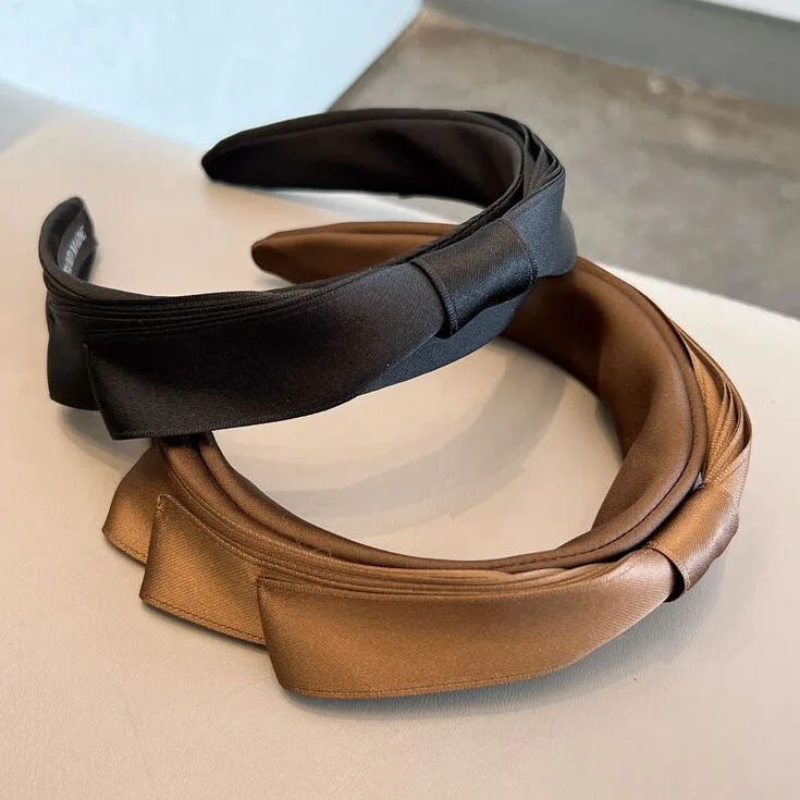 

Brown black satin top bow, high skull headband headband, women's trendy and fashionable hair accessory