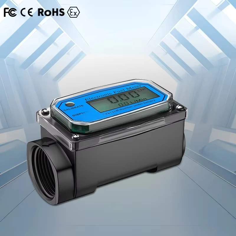 1 Inch Variable Area Turbine Water Flow Meter 3/4 Inch Adapter Oled Display Inline Thread Aluminum 1% Accuracy Turbine Flowmeter