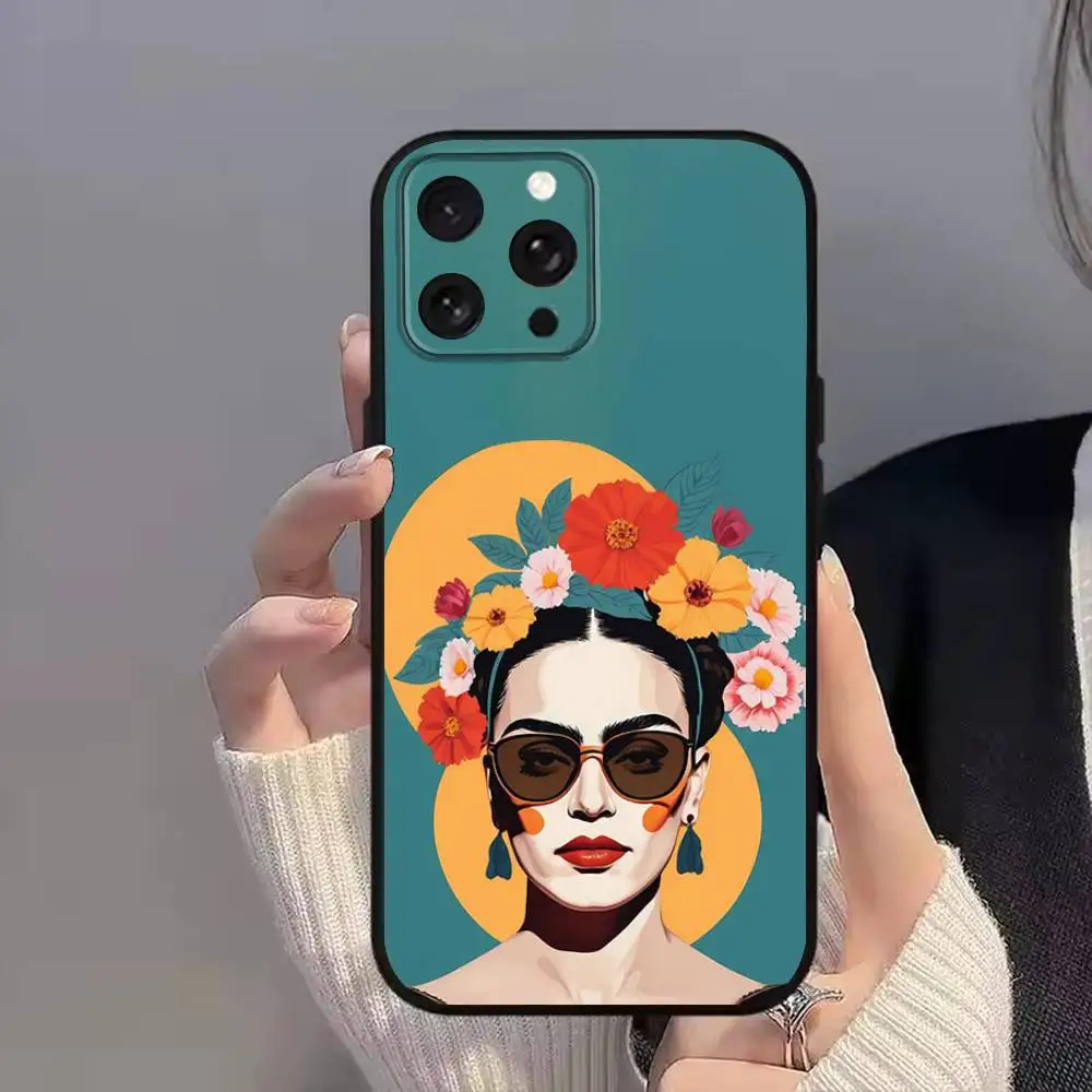 Frida K-Kahlo-ES Custodia per telefono Art per iPhone 11,15,16,14,13,17,12,Pro,SE4,Plus,E,Max,Air,Mini Cover nera