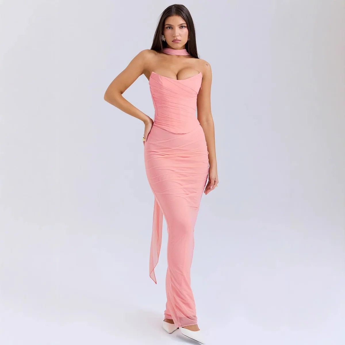 FIGOHR Summer Women's Elegant Style Blue Crop Tube Top & High-Waisted Pencil Skirt Set Female Fairy Style Long Skirt Set 5 Color