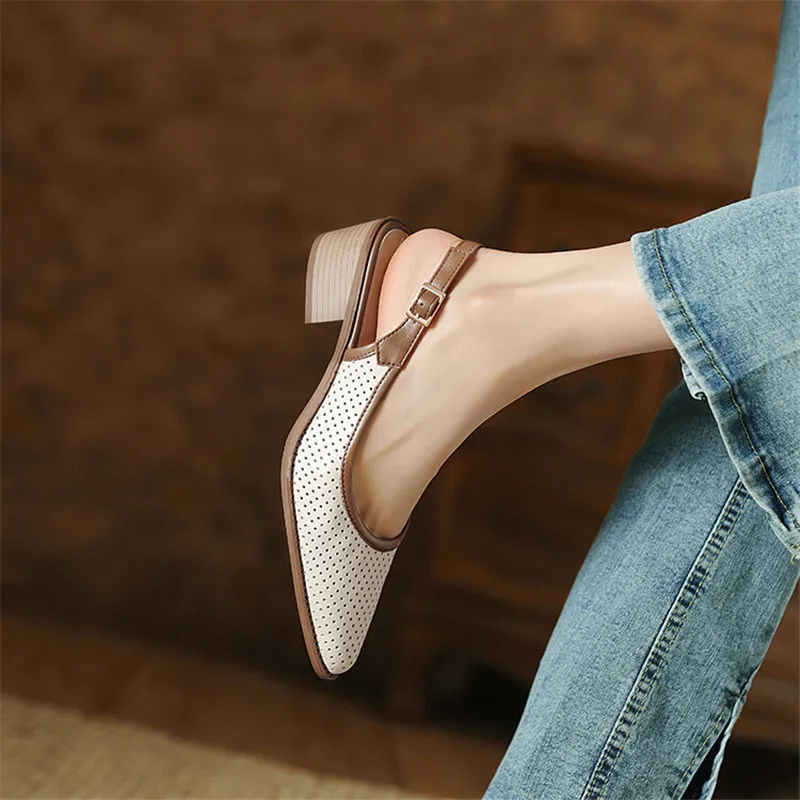 2023 New Fashion Casual Sandals Pointed Toe Summer Sandals Hollow Out Shoes Chunky Heels Sandals for Women Zapatos De Mujer