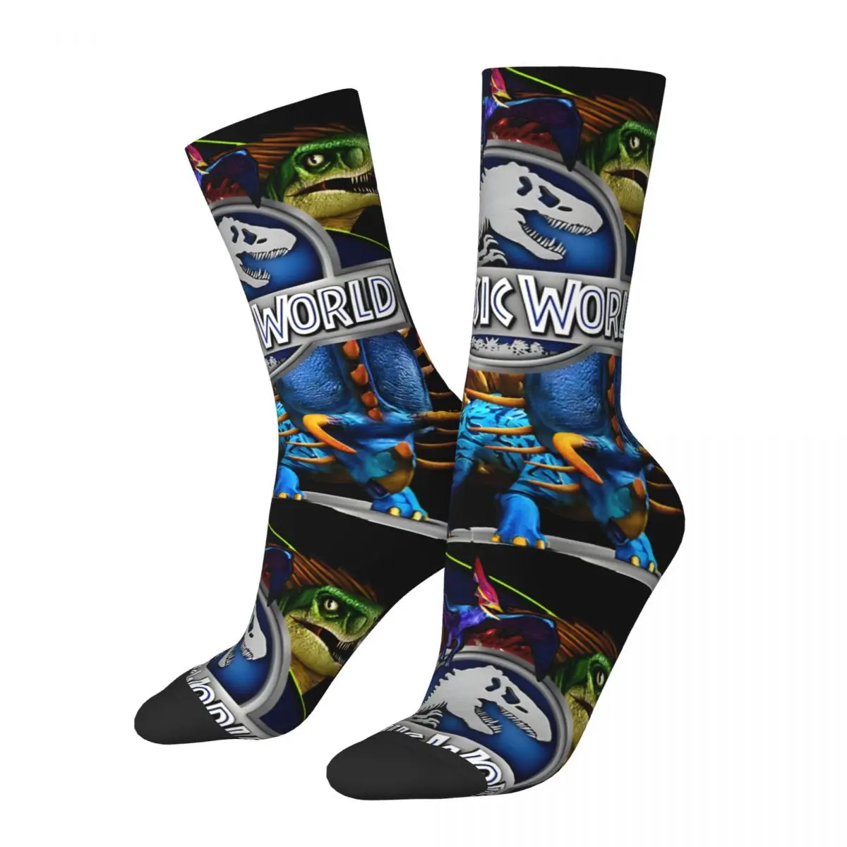 

Vintage World Dinosaur Collage Logo Men's compression Socks Unisex Jurassic Park Street Style Seamless Printed Novelty Crew Sock