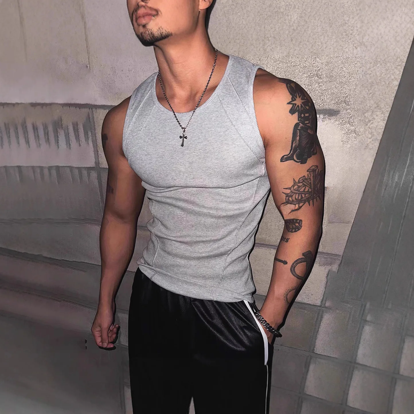 American Hardcore Combed Cotton High-Stretch Sleeveless Tank Top Men's Fitness Casual Top