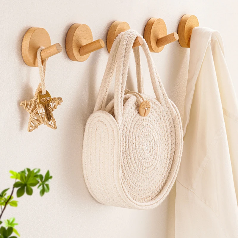 New Beech Walnut Wood Hook Wall Mounted Coat Entrance Clothes Hat Skirt Taper Punch Home Hotel Bathroom Decoration Robe Hanger