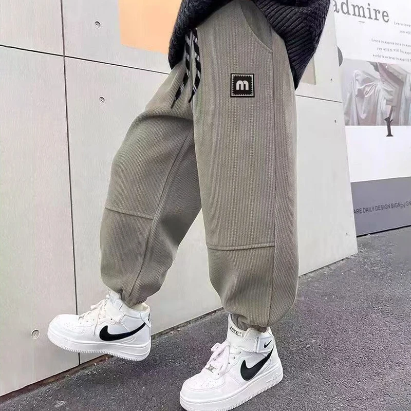 الشتاء الفتيان صوف الضأن بناطيل تدفئة الأطفال موضة خطابات سميكة أفخم Sweatpants المراهقين مبطن بناطيل كاجوال لمدة 5-14 سنة