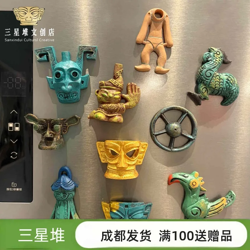 Sanxingdui Fridge Magnet 3D Suction Memo Note Sichuan Travel Souvenir Handmade Craft Collectible Decoration Gift for Foreigners