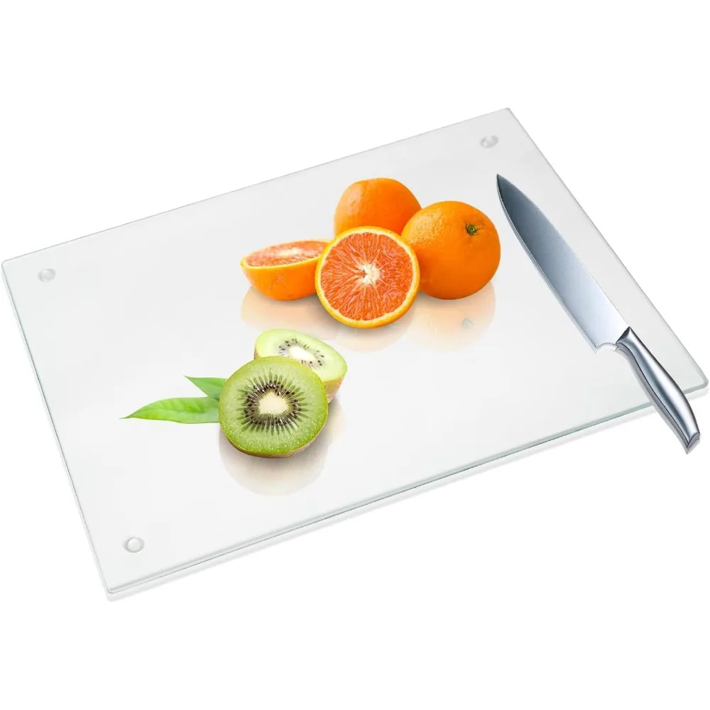

Tempered Glass Cutting Board for Kitchen, 14x10 Clear Glass Cutting Board with Rubber Non Slip Feet, Shatterproof Glass