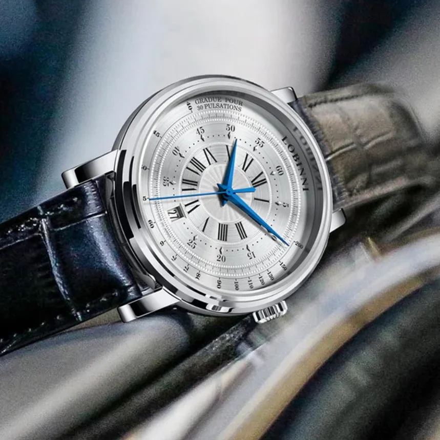 LOBINNI ผู้ชายนาฬิกาอัตโนมัติ 40.5 มม.นาฬิกาข้อมือ 50M กันน้ํา Sapphire Mirror NH35 Pulse Dial