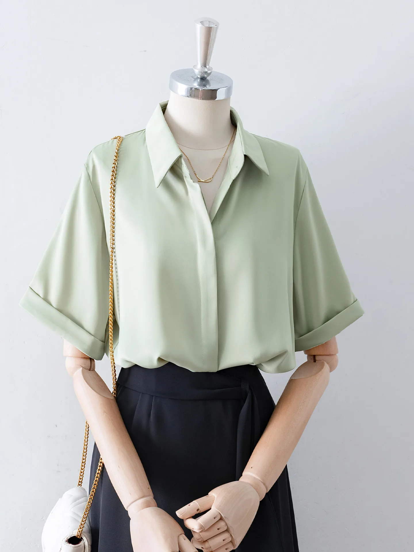 

Женский топ Ele Satin ort Sve irt, новинка лета 2025 г., дизайн со скрытыми пуговицами для похудения, персональный топ для собеседования