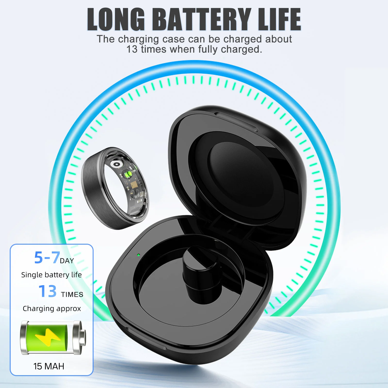 EIGIIS 2024 New Smart Ring Blood Oxygen Heart Rate Monitor IP68 Waterproof Bluetooth-Compatible5.0 for Men Women for Android IOS