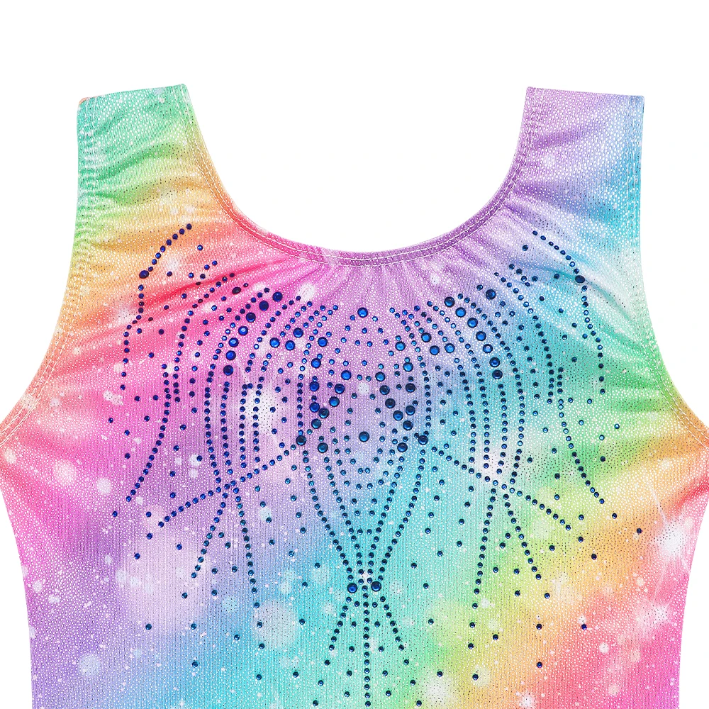Meninas ginástica collant brilhante diamante ballet dança outfit crianças unitard biketard roupas arco-íris ginásio terno