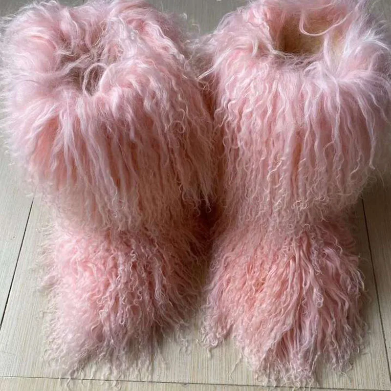 ZMPDXY New Arrival Designer Boots Winter Warm Women Snow Boots Mongolian Fluffy Fur Boots Thermal Boots Faux Fur Boots