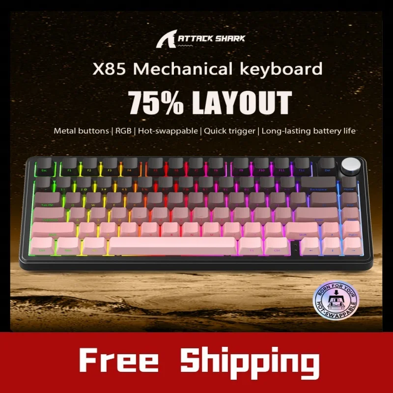 

Лидер продаж, игровая клавиатура ATTACK SHARK X85, беспроводная с Meta Knobs, RGB, Bluetooth, трехрежимная механическая клавиатура с возможностью горячей замены