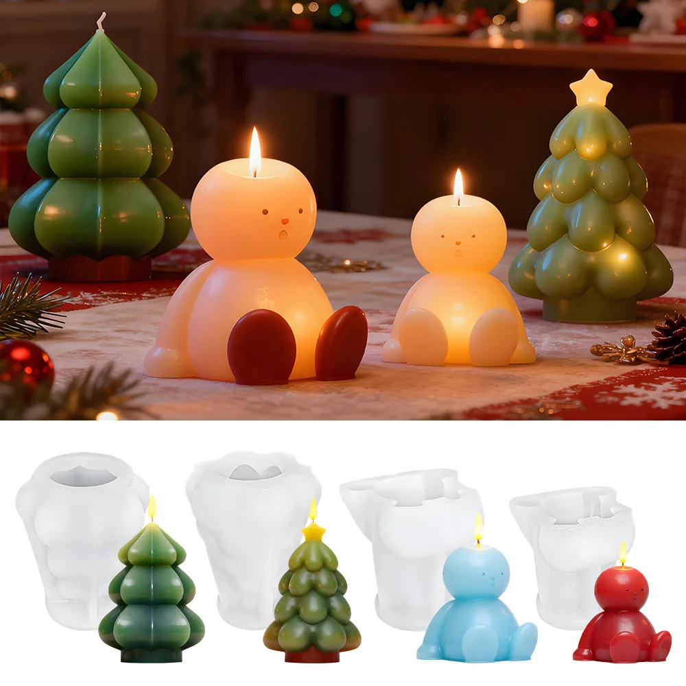 

DIY Cute Christmas Snowman & Tree Mold for Scented Candles Plaster Resin Crafts, Holiday Home Decor Gift Making Silicone Molds