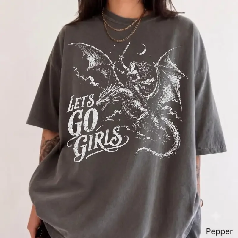 Comfort Colors Retro Dragon Rider Woman Shirt, Fantasy Warrior Graphic Tee, Mythical Strong Woman T-Shirt, Feminist Empowerment Apparel, Fantasy Gift for Her