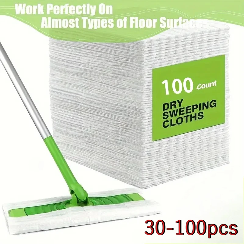 100/pcs Disposable MicroFibre Electrostatic Floor Cloths Dust Removal Mop Paper Floor Cleaning Wipes for Flat Swivel Mop