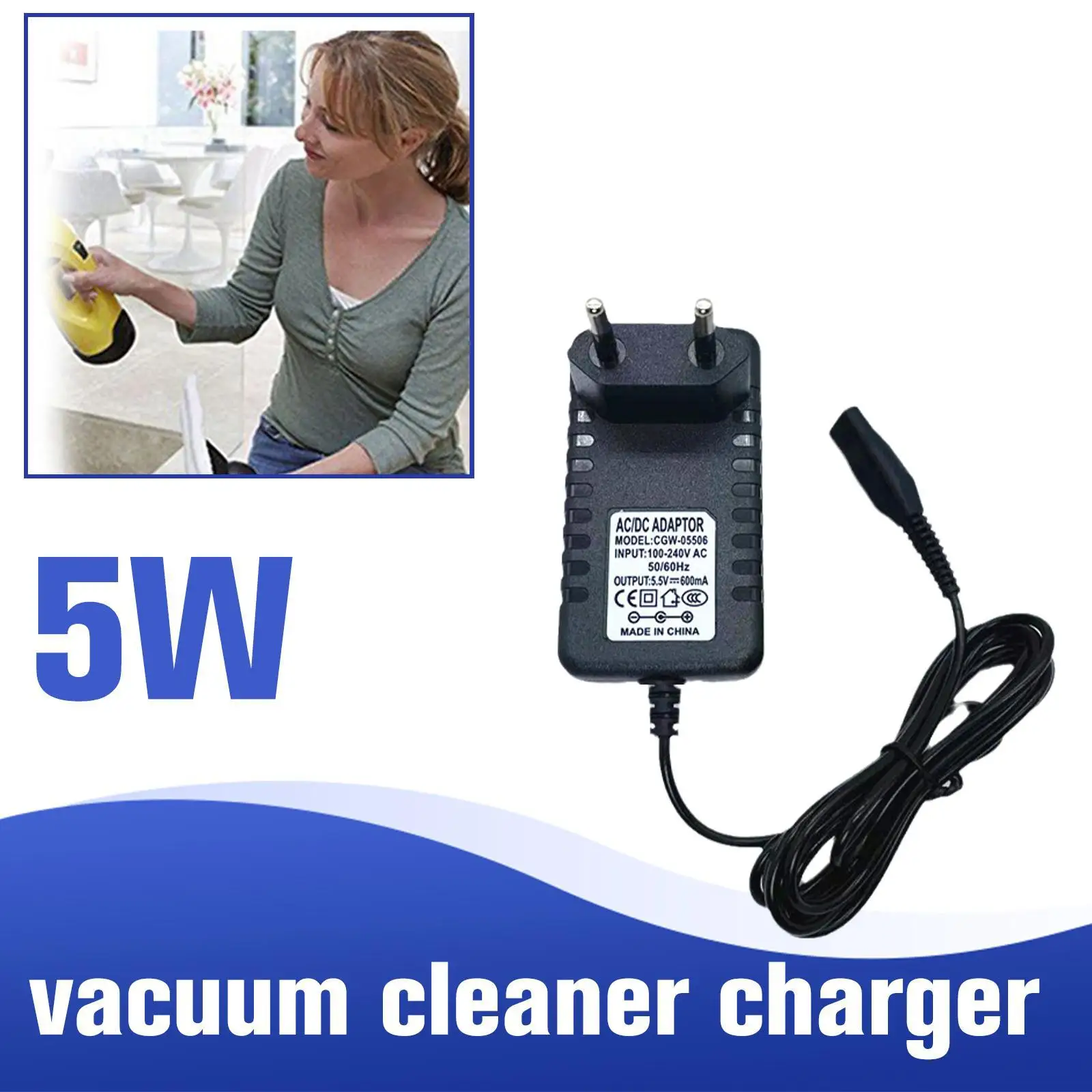 5.5 فولت كابل الطاقة مهايئ شاحن ل Karcher WV WV2 WV5 WV50 WV55 WV60 زائد WV70 WV75 نافذة مكنسة كهربائية الاتحاد الأوروبي التوصيل استبدال