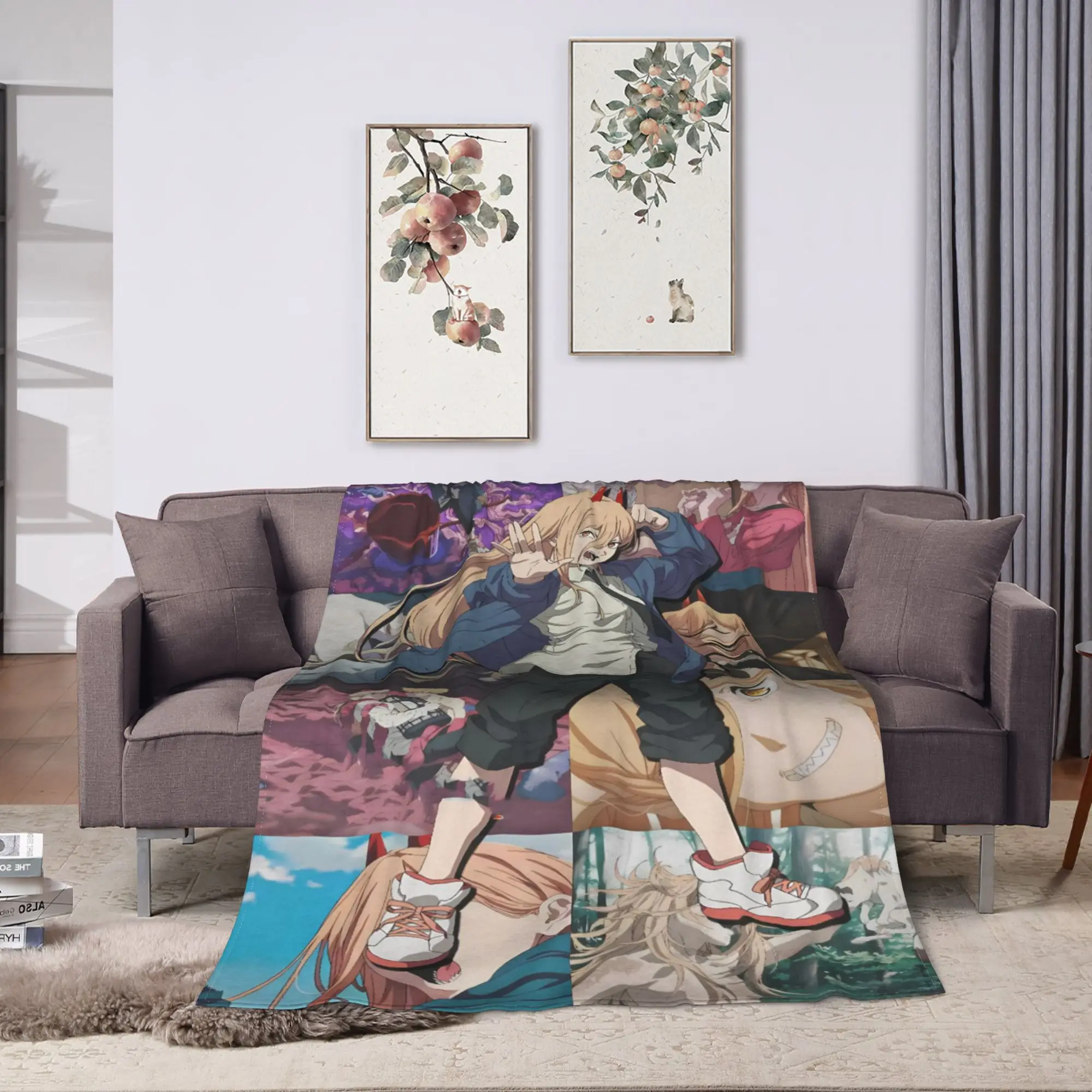 Power dynamic anime Blanket Chainsaws Mans Decorative Flannel Throw Blanket For Couch Chair Soft Warm Quality Bedspread