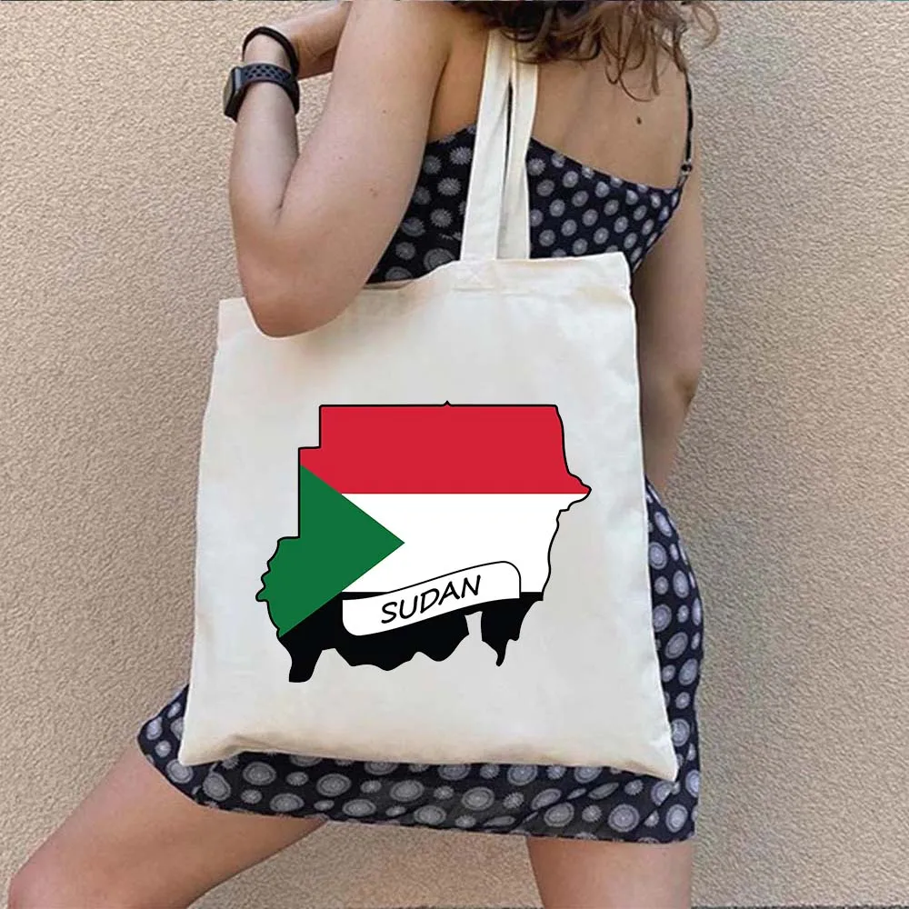 Love Sudan Map Heart Sudanese National Flag COUNTRY Arabic Men Women Shopping Shoulder Canvas Tote Bag Harajuku Shopper Handbags