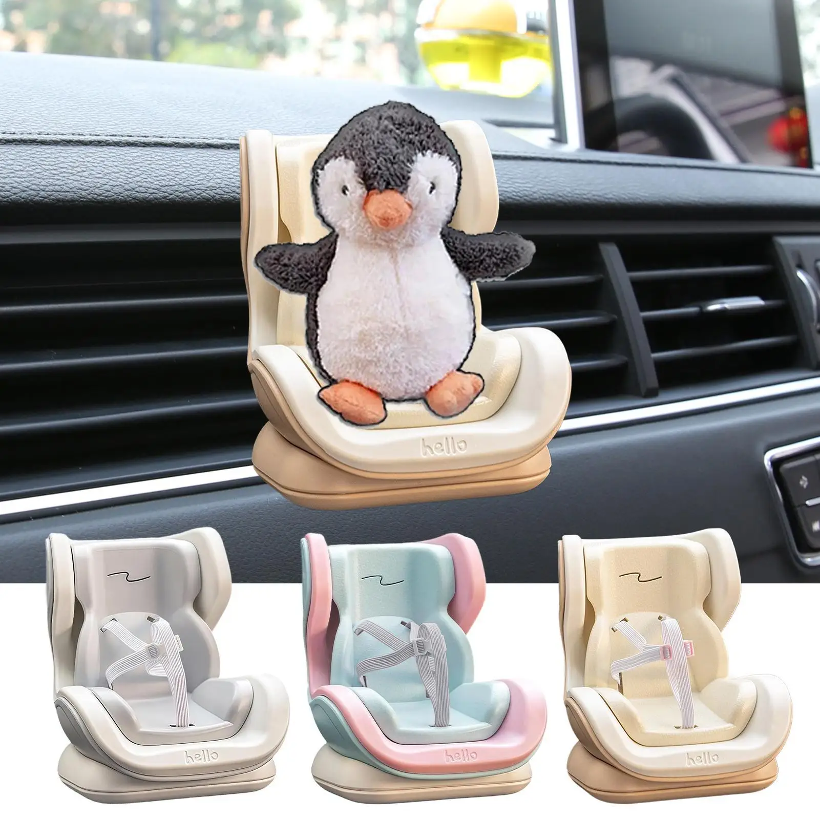 Mini Doll Car Seat Plush Doll Safety Seat Stuffed Toy Air Vent Carseat Cartoon Chair Model Car Interior Decoration Accessories
