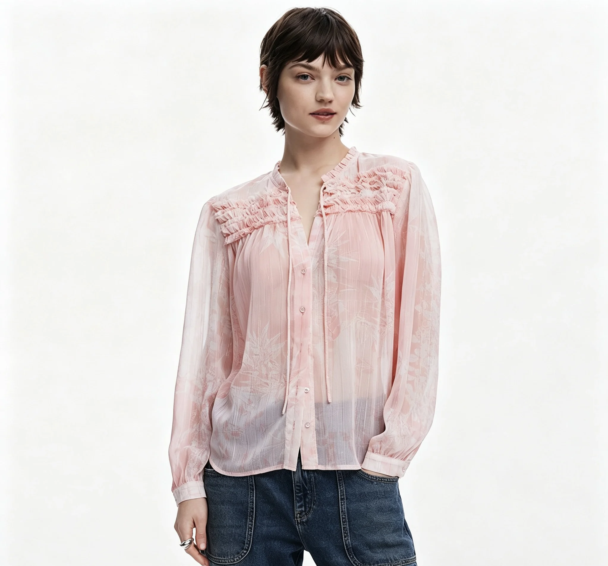 2026 Neues Original Damen-Loose-Fit-Hemd aus Spanien mit handgesticktem Blumenkragen, Freizeithemd – Detail 3