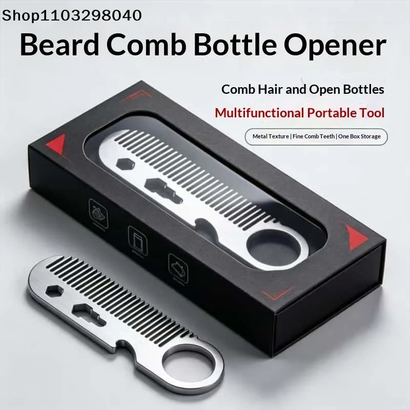 Multifunctional Stainless Steel Comb Lightweight Compact Portable with Bottle Opener for Travel Camping Outdoor Survival Gifts