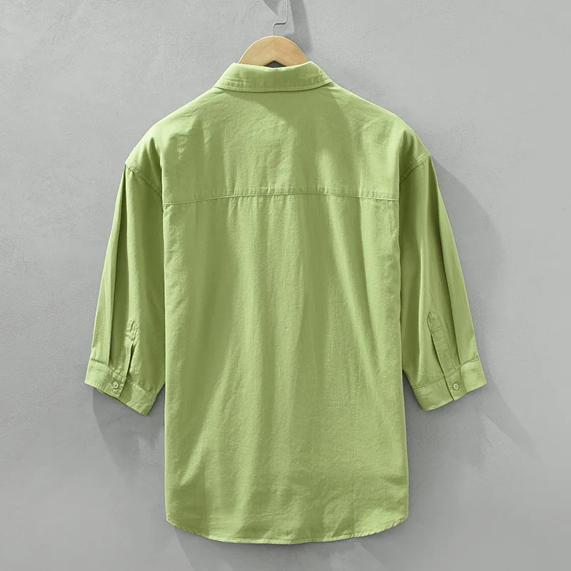 3727 Solid Color Three Quarter Sleeves Men Shirt Summer Fashion Japan Style Fresh 100% Cotton Good Quality Loose Casual Blouse