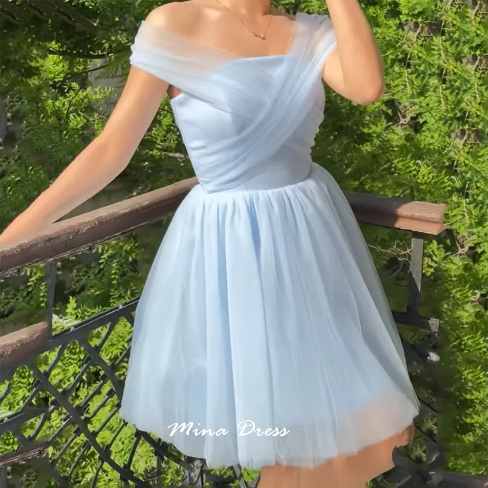 

Mina Customized Luxurious Women's Evening Dresses for Special Occasions A-shaped Light Blue Tulle Elegant Party Dresses Woman