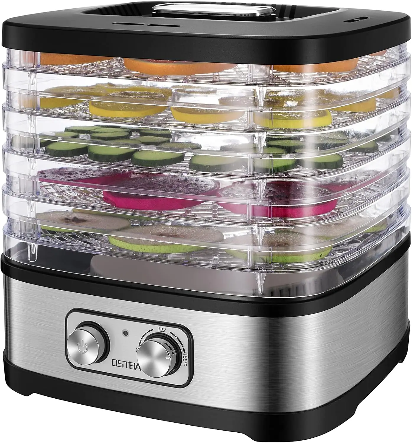 

Electric Food Dehydrator with Temperature Control, 5 BPA-Free Trays, Dishwasher Safe, 240W, Includes Recipe Book