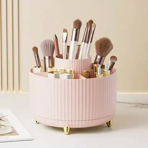 360° Rotating Makeup Brush Holder: Cosmetic Storage Organizer for Vanity Travel Desk