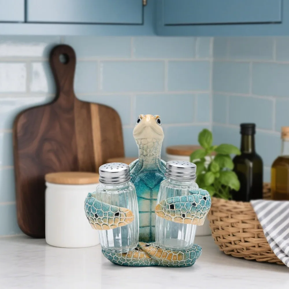 Resin Handicraft Ornament Turtle Conditioning Pepper Bottle Set Beach Bar, Tabletop Decor Coastal Crab Salt Pepper Shaker Set