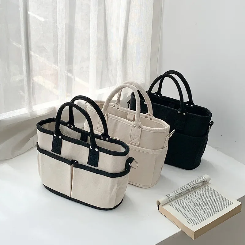 Commuter Large Capacity Tote Hand Bag Shoulder Crossbody Bolsos Mujer Canvas Bags Wide Strap Bolsa 2024 New Square Bolsas