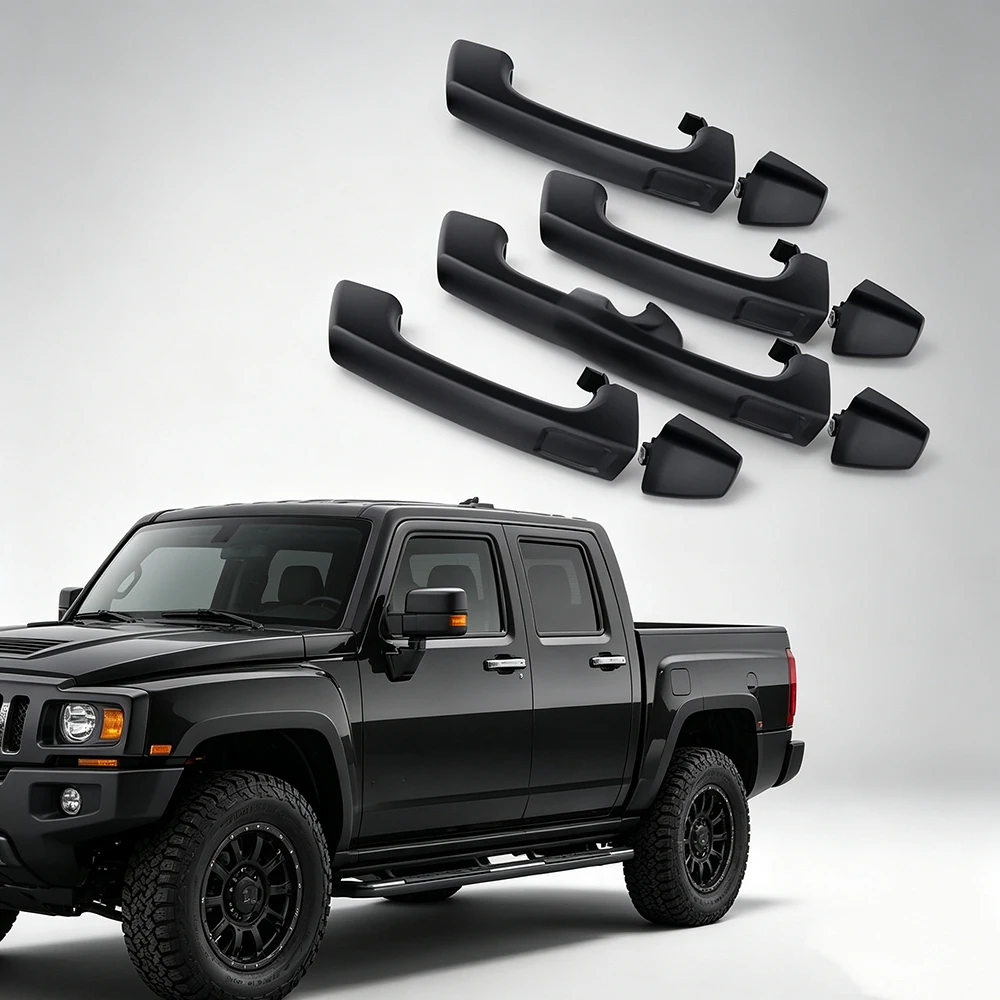 Exterior Door Handle with End Cap 25957909 25957911 Black Front Rear Left Driver Right Passenger Side for Hummer H3 H3T 06-10