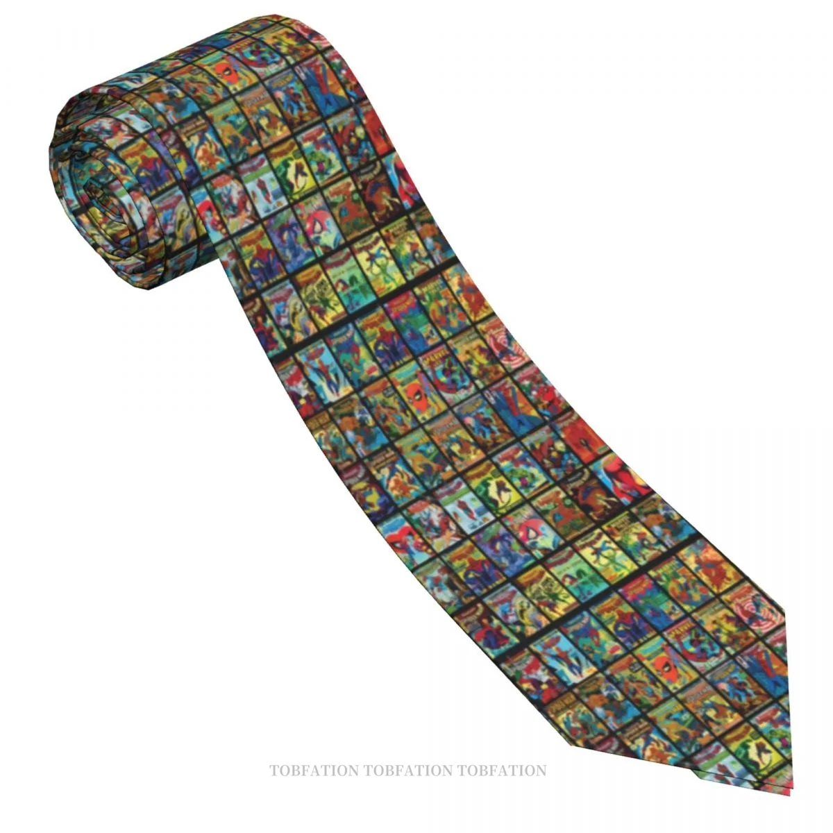 Vintage Collection Pattern Superhero Boom Comic Book Classic Men's Printed Polyester 8cm Width Necktie Cosplay Party Accessory