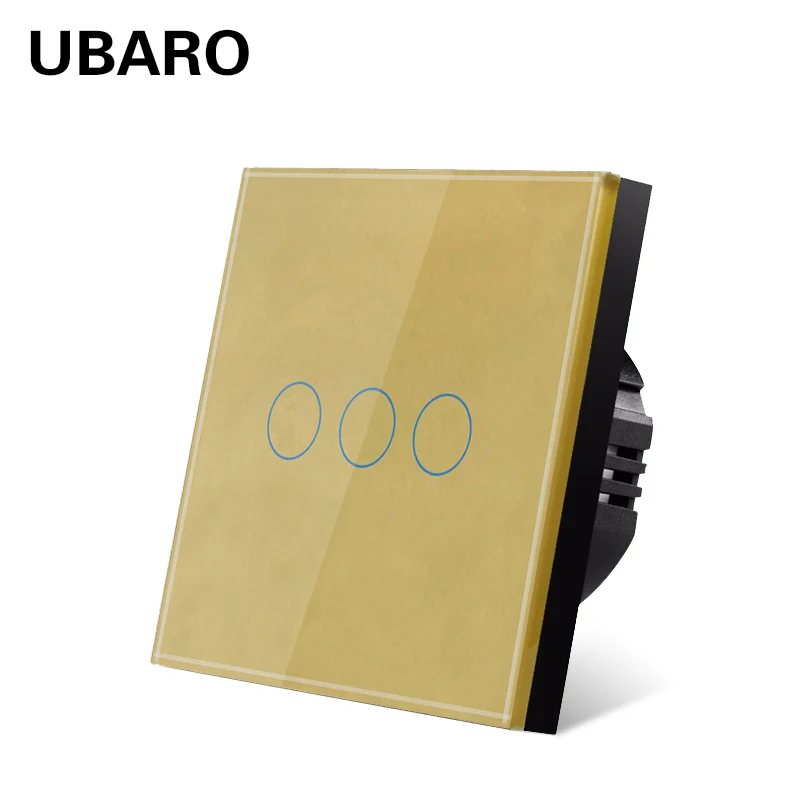 UBARO-Interruptor táctil de pared para mejorar el hogar, pulsador de 3 entradas estándar europeo de 220V, luz de fondo LED azul, Interruptor de