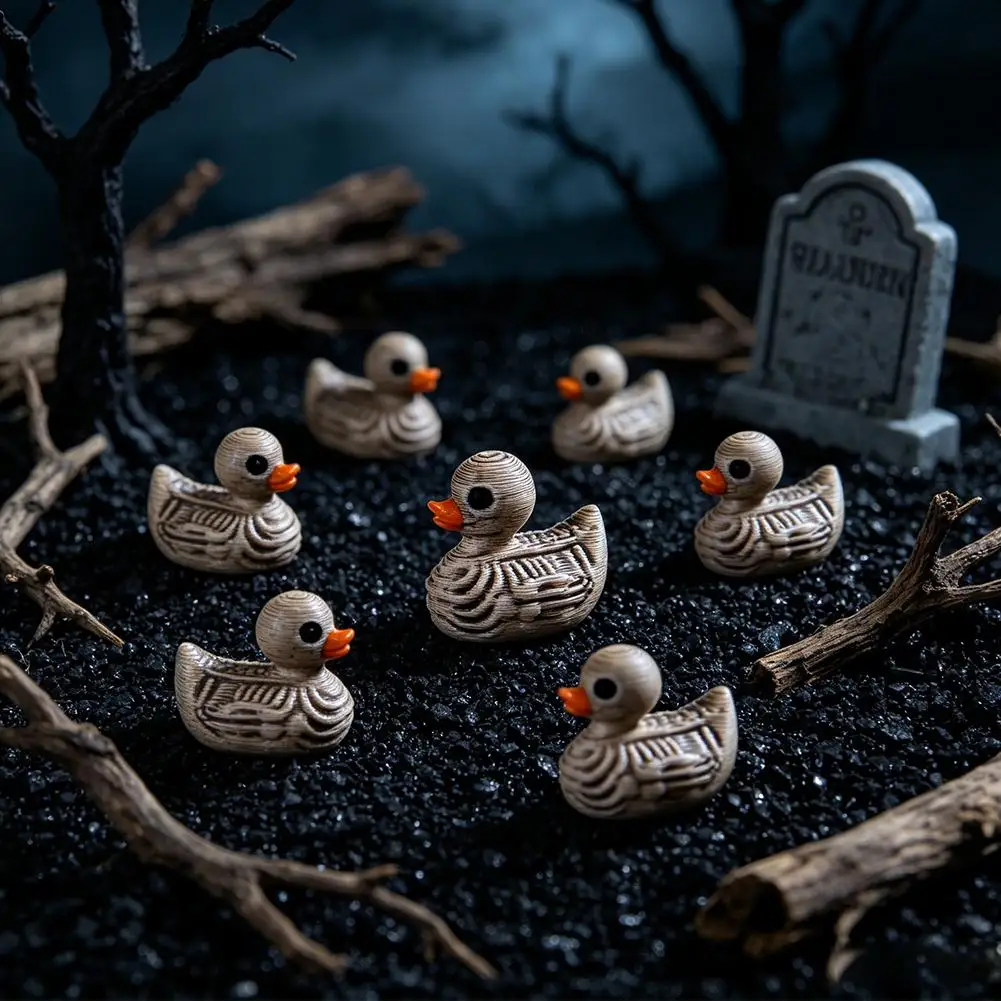 10pc Mini Tiny Demon Figurines Horror Resin Gothic Cute Skull Duck for Halloween Gothic Home Graveyard Garden Potted Party Decor
