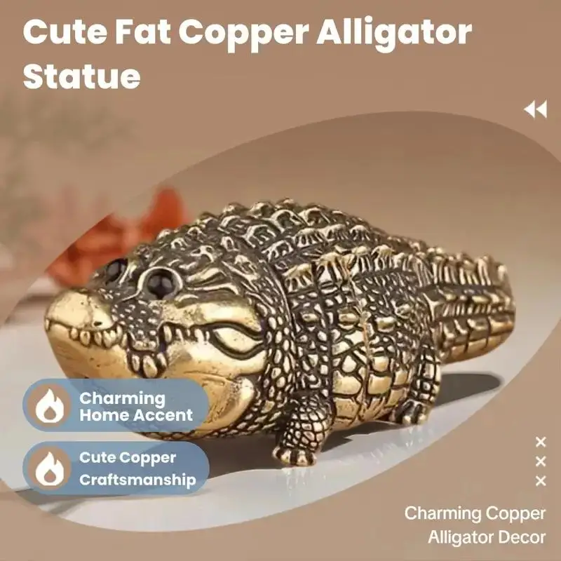 1 pc cute chubby bronze alligator statue, creative desktop decoration, ornament, gift, collectible.