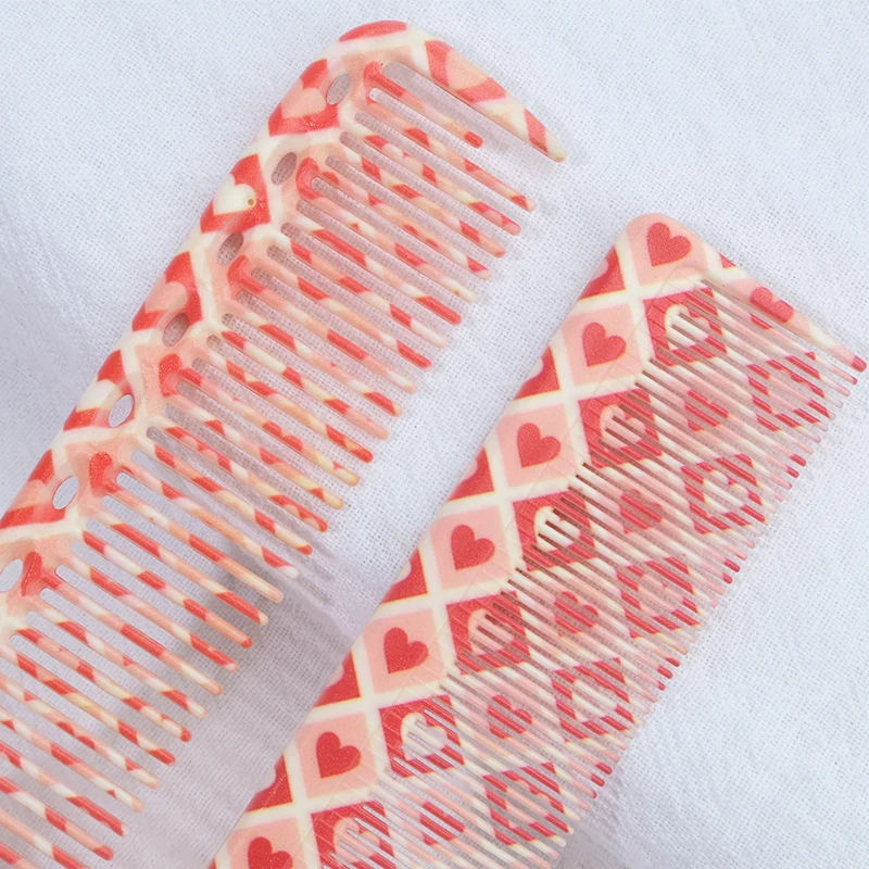 2pcs Double-Sided Steel Pin Comb - Anti-Static, Knot-Free, Smooth Hair Comb with Pink Heart Square Pattern - For Styling & Hair