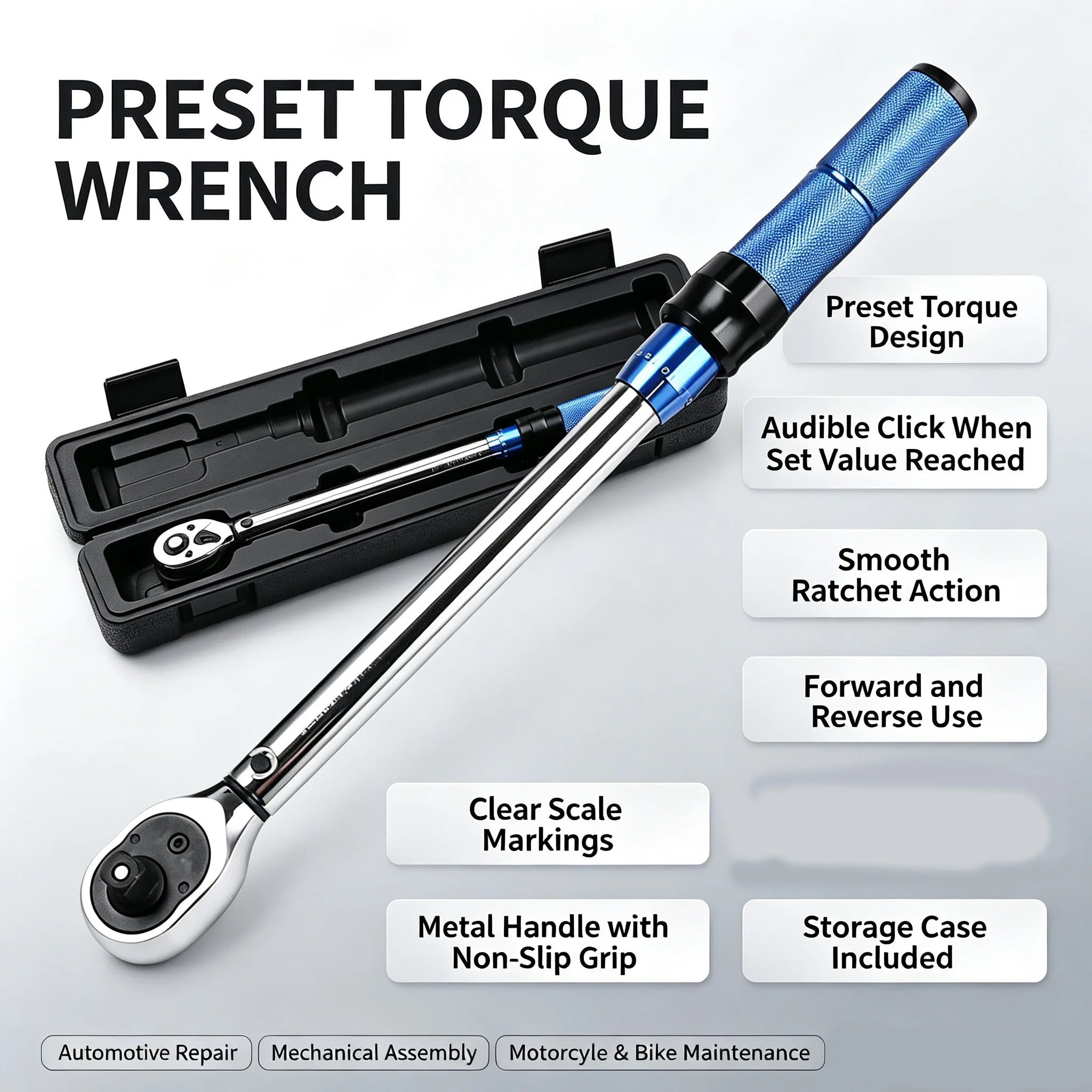 10-60Nm Torque Wrench 3/8 Inch Drive High Precision Tool for Bicycle Automotive Repair Garage Mechanics Professional Use and