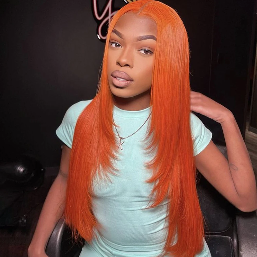

"Ginger Orange 350 Straight Lace Front Wig 13x4 HD Transparent Lace Front Wig Human Hair Pre Plucked Brazilian Lace Frontal Wigs