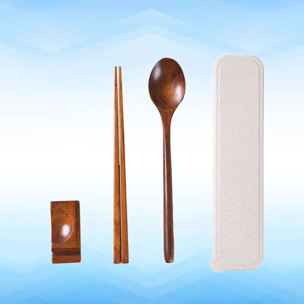 Juego de vajilla portátil de 4 Uds., palillos de cuchara de madera, Kit de utensilios compactos reutilizables, seguros y ecológicos para viajes y Camping